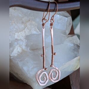 Copper Spiral Dangle Earrings Unique Artisan Statement Jewelry